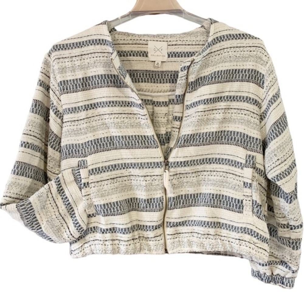 G.F Collection Women Ivory Full Zip Elastic Waist Band Jacket Size Medium